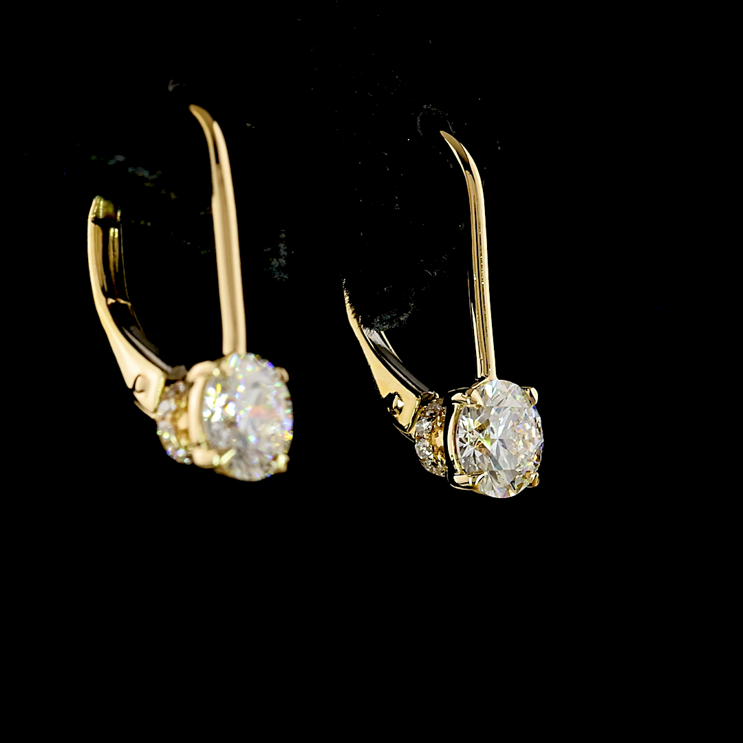 1.07 CT Round Lab Grown Diamond Drop Earrings in 14K Yellow Gold