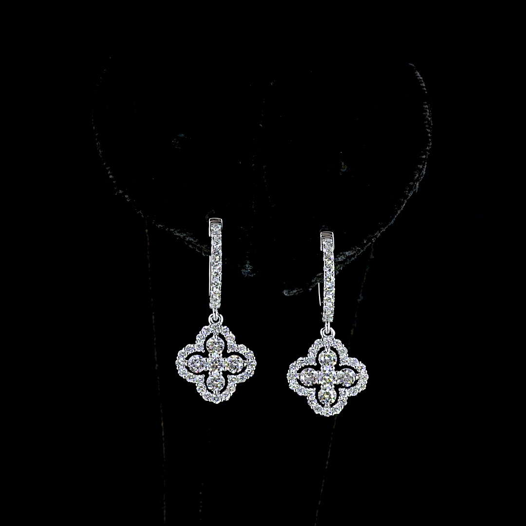 1.1 CT Round Lab Grown Diamond Drop Earrings in 14K White Gold