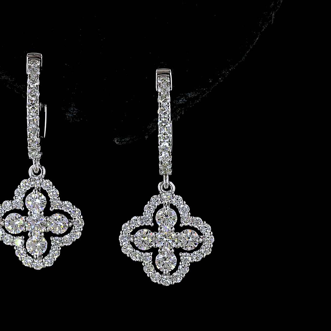 1.1 CT Round Lab Grown Diamond Drop Earrings in 14K White Gold