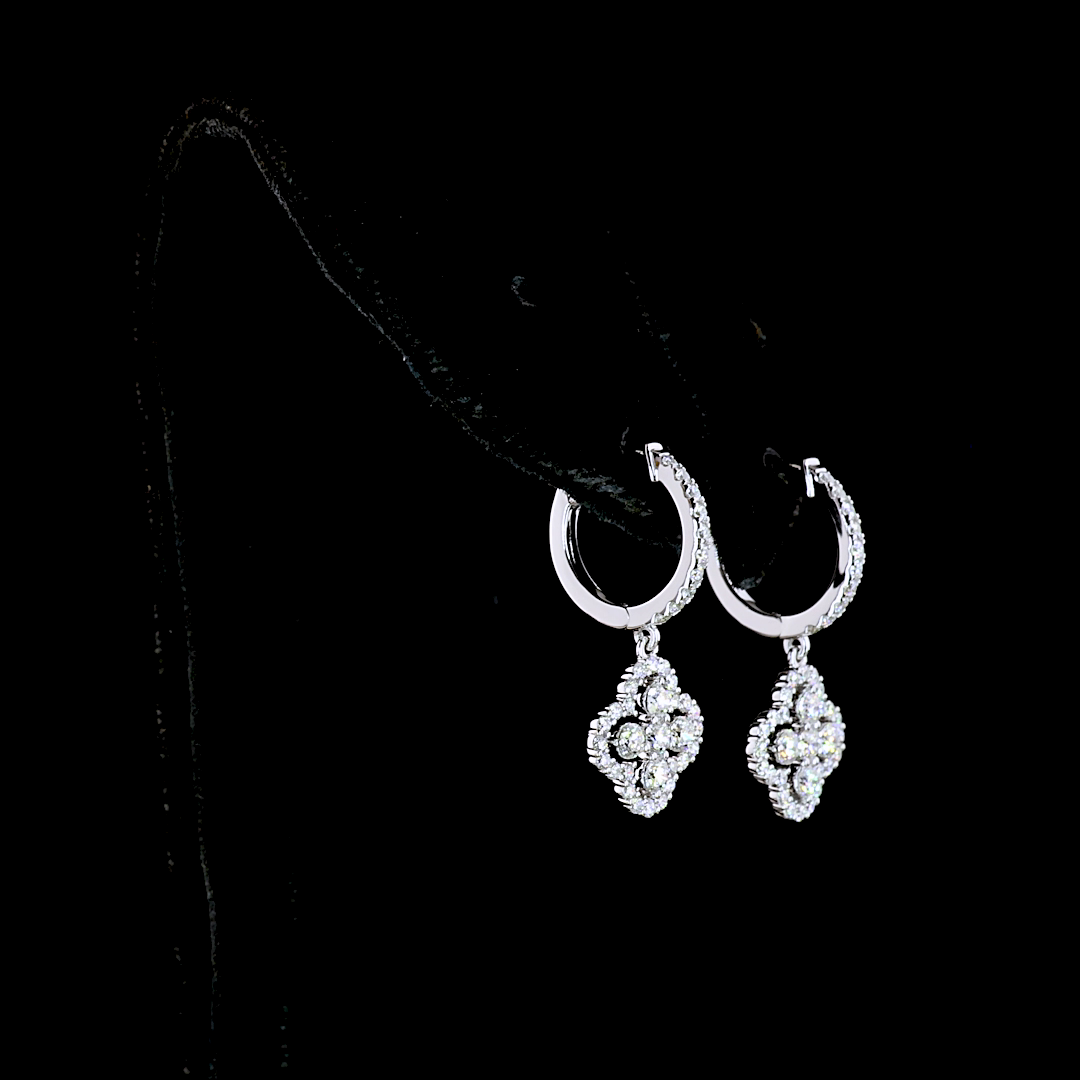 1.1 CT Round Lab Grown Diamond Drop Earrings in 14K White Gold