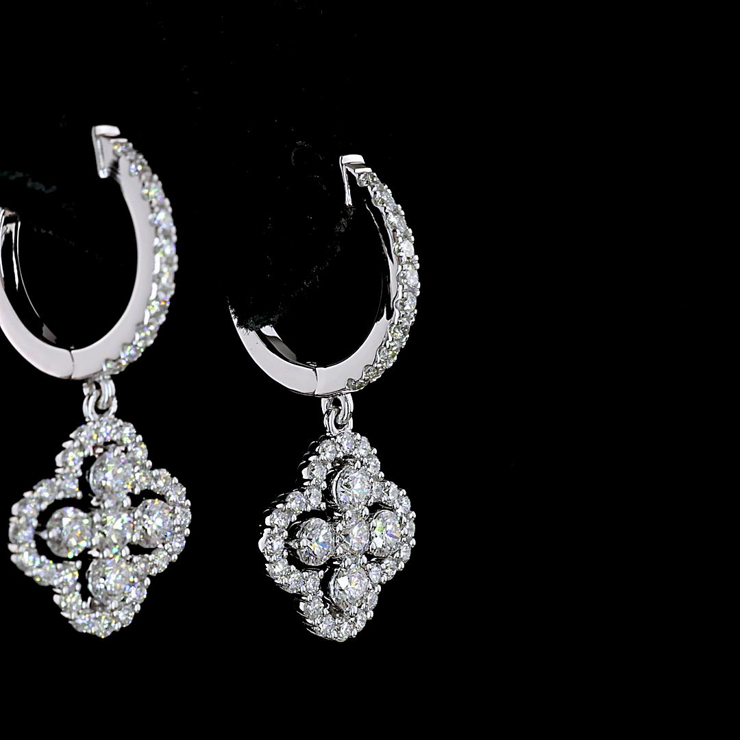 1.1 CT Round Lab Grown Diamond Drop Earrings in 14K White Gold
