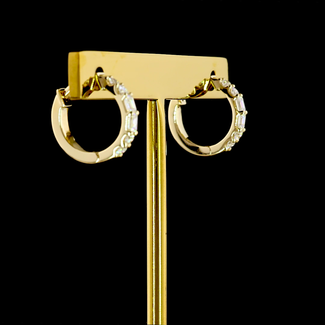 0.41 CT Emerald Lab Grown Diamond Huggie Earrings in 14K Yellow Gold