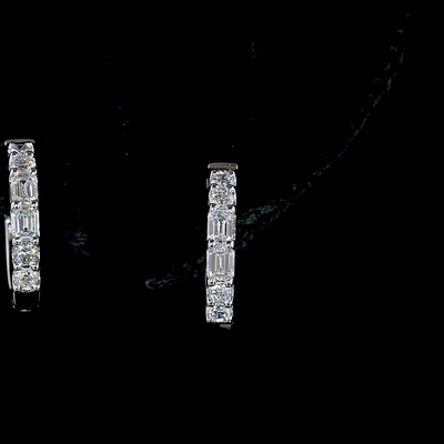 0.37 CT Emerald Lab Grown Diamond Huggie Earrings in 14K White Gold