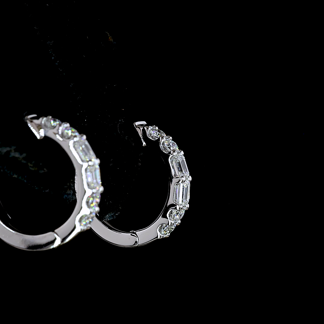 0.37 CT Emerald Lab Grown Diamond Huggie Earrings in 14K White Gold