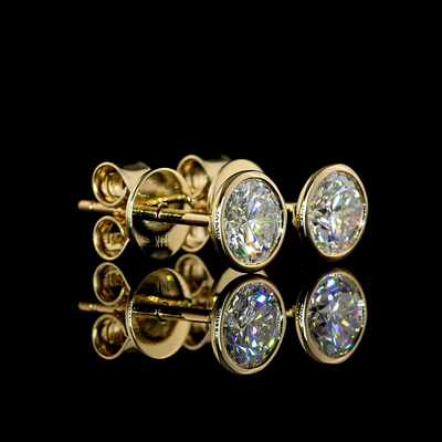1 CT Round Lab Grown Diamond Stud Earrings in 14K Yellow Gold