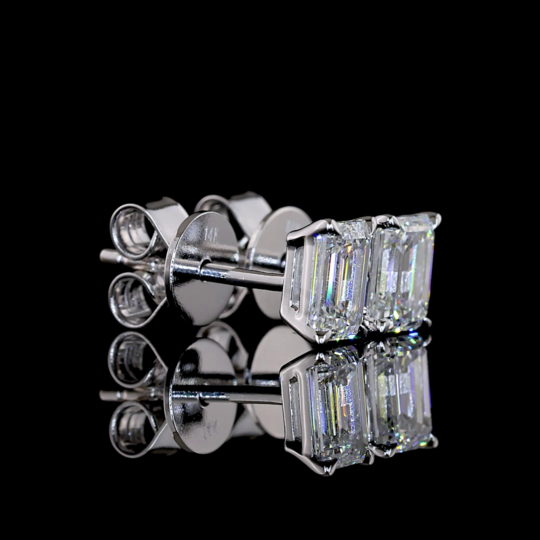 1.06 CT Emerald Lab Grown Diamond Stud Earrings in 14K White Gold