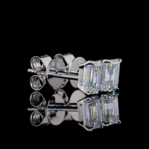 1.06 CT Emerald Lab Grown Diamond Stud Earrings in 14K White Gold