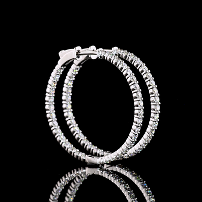 2.01 CT Round Lab Grown Diamond Hoop Earrings in Sterling Silver