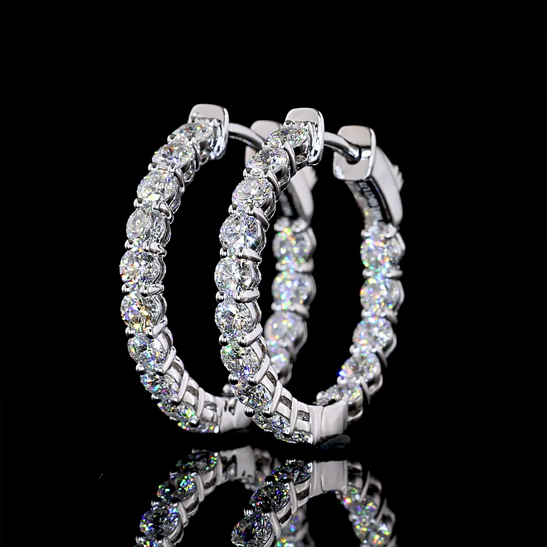 1.73 CT Round Lab Grown Diamond Huggie Earrings in 14K White Gold