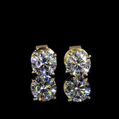 1.57 CT Round Lab Grown Diamond Stud Earrings in 14K Yellow Gold