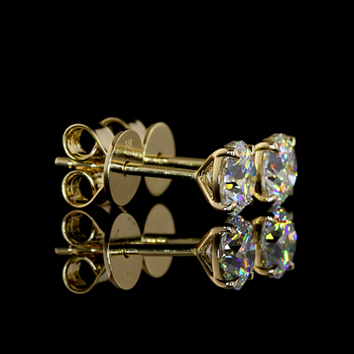 1.07 CT Round Lab Grown Diamond Stud Earrings in 14K Yellow Gold