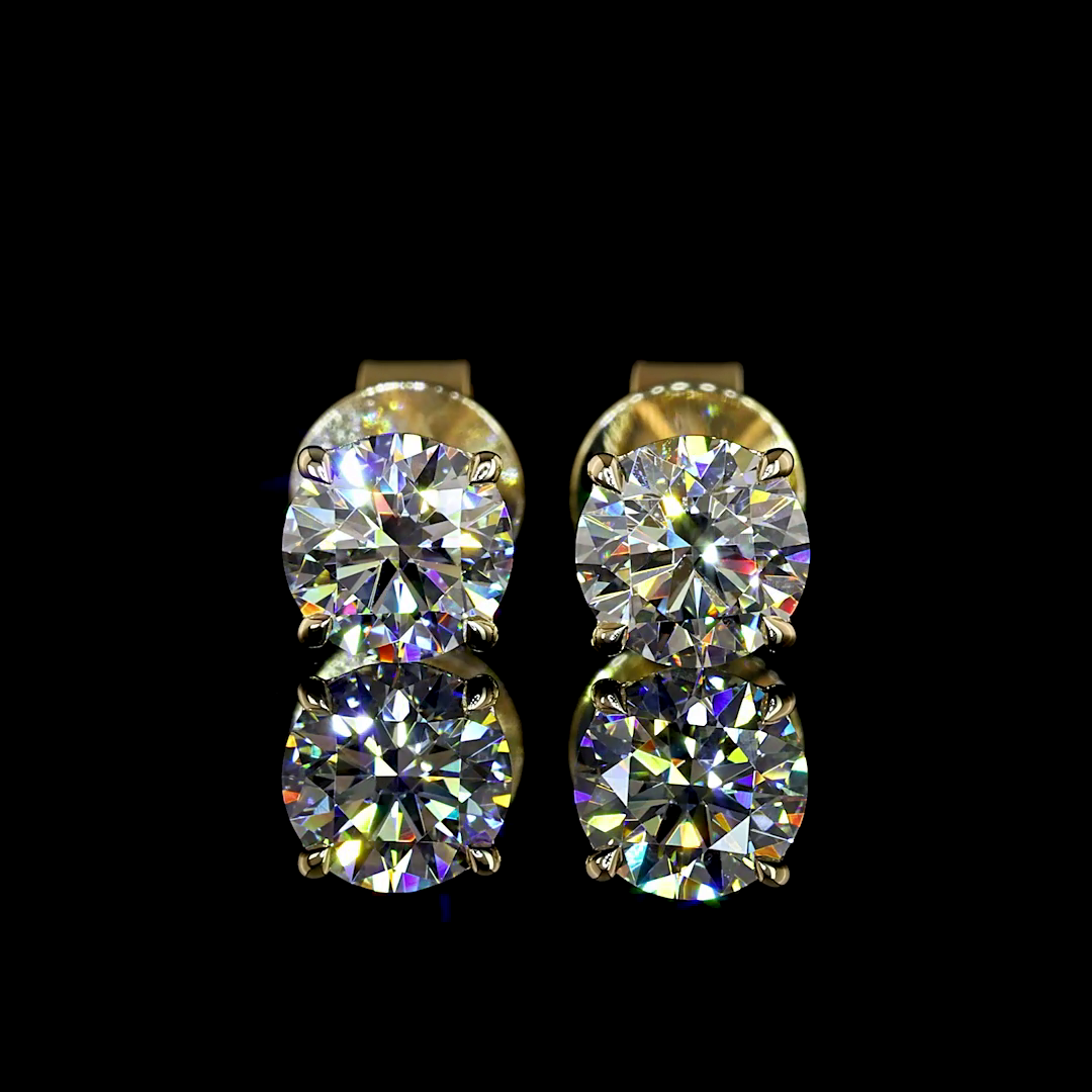 1.07 CT Round Lab Grown Diamond Stud Earrings in 14K Yellow Gold