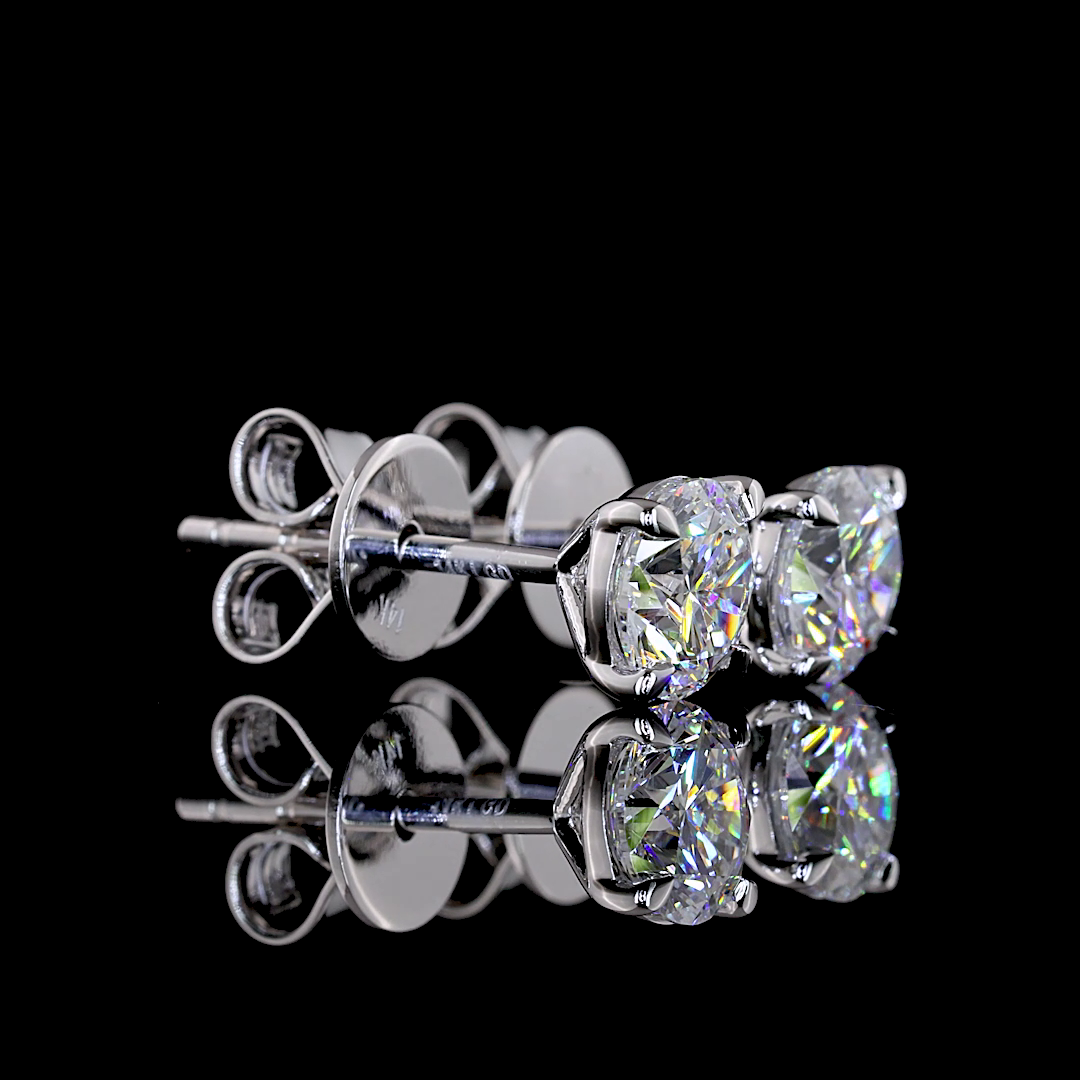 1.55 CT Round Lab Grown Diamond Stud Earrings in 14K White Gold