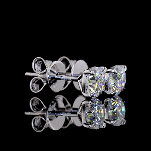 1.55 CT Round Lab Grown Diamond Stud Earrings in 14K White Gold