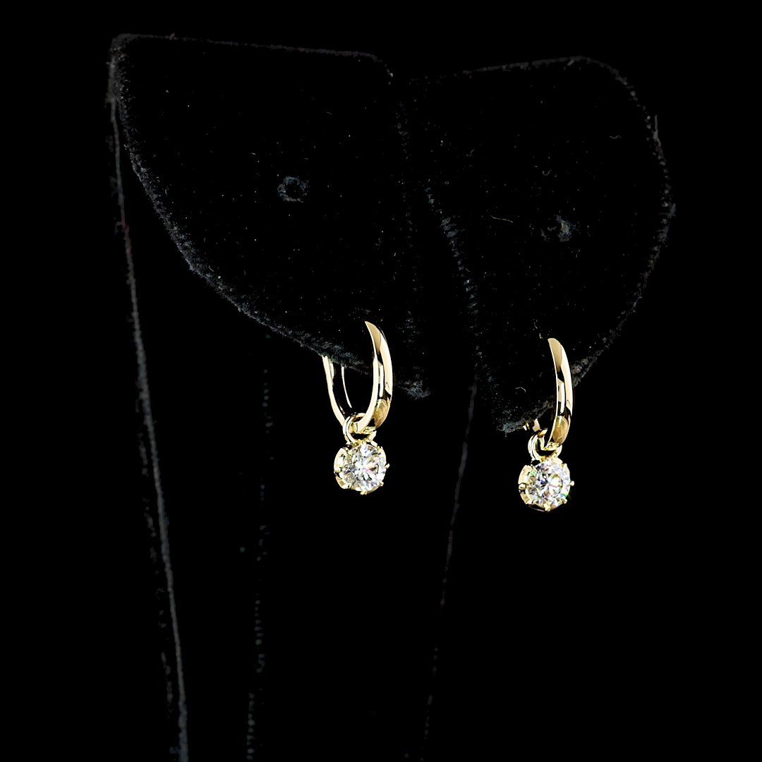 0.52 CT Round Lab Grown Diamond Drop Earrings in 14K Yellow Gold