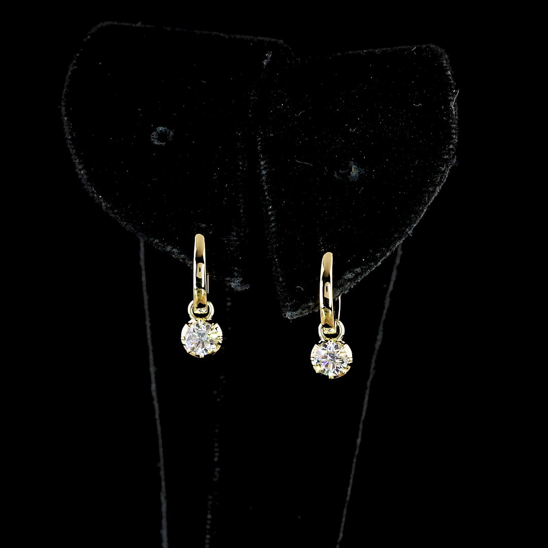 0.52 CT Round Lab Grown Diamond Drop Earrings in 14K Yellow Gold