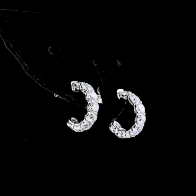 2.86 CT Round Lab Grown Diamond C Hoop Earrings in 14K White Gold