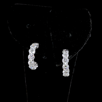 2.86 CT Round Lab Grown Diamond C Hoop Earrings in 14K White Gold