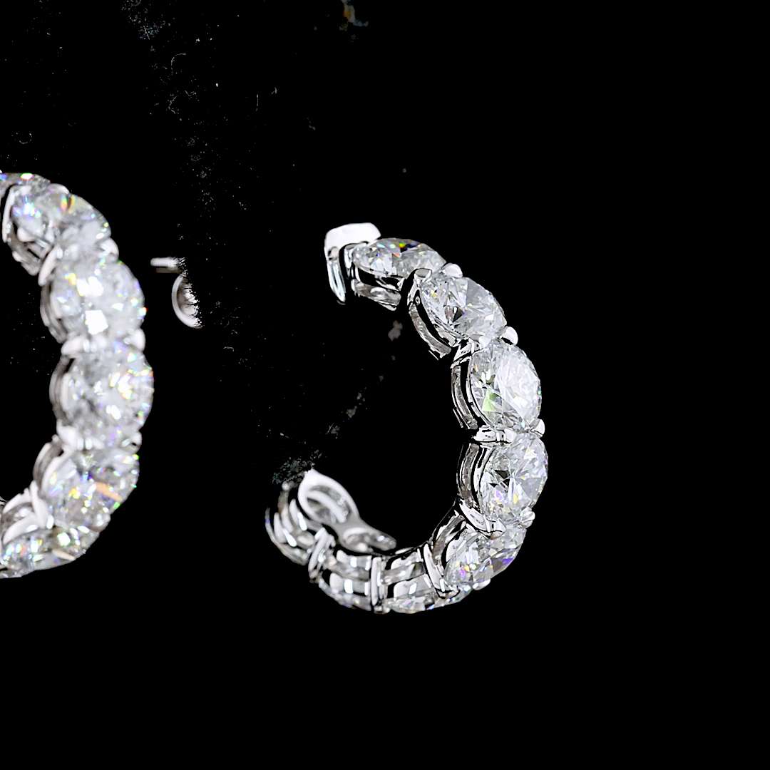 2.86 CT Round Lab Grown Diamond C Hoop Earrings in 14K White Gold