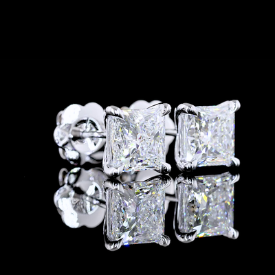 0 CT Princess Lab Grown Diamond Stud Earrings in 14K White Gold