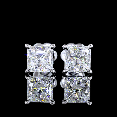0 CT Princess Lab Grown Diamond Stud Earrings in 14K White Gold