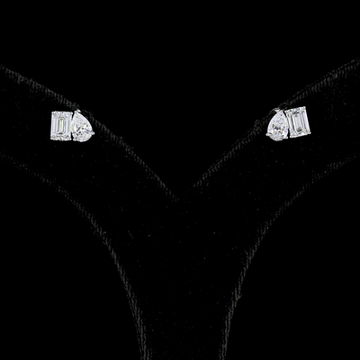 1.77 CT Emerald Lab Grown Diamond Toi et Moi Earrings in 14K White Gold