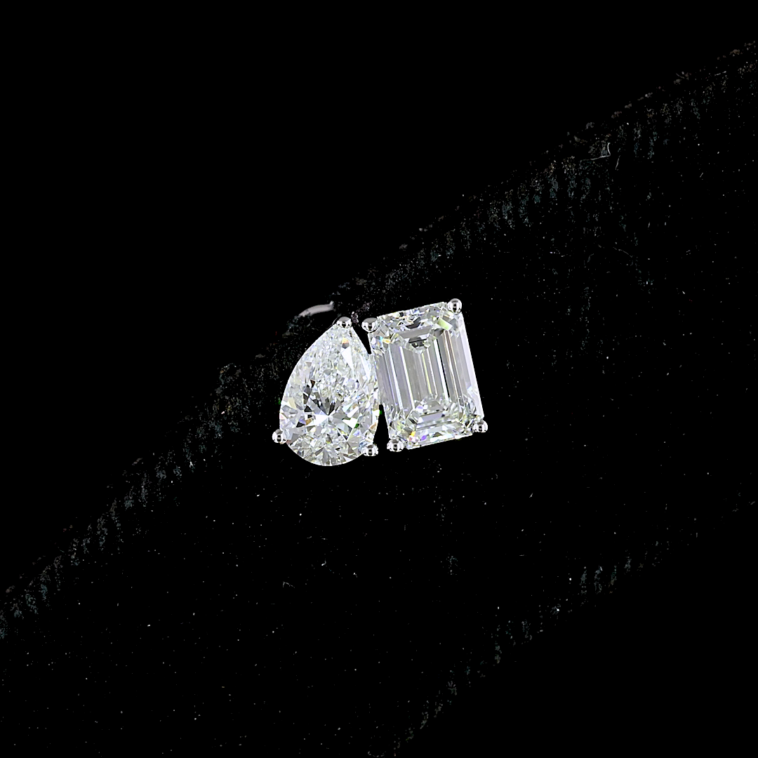 1.77 CT Emerald Lab Grown Diamond Toi et Moi Earrings in 14K White Gold