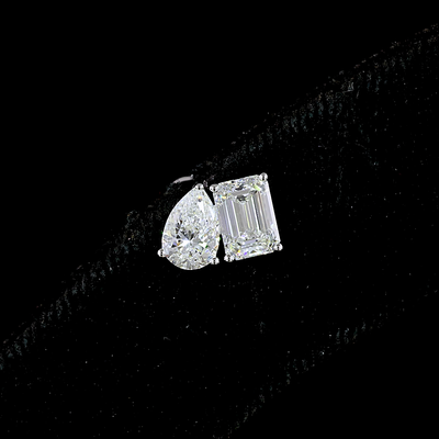 1.77 CT Emerald Lab Grown Diamond Toi et Moi Earrings in 14K White Gold