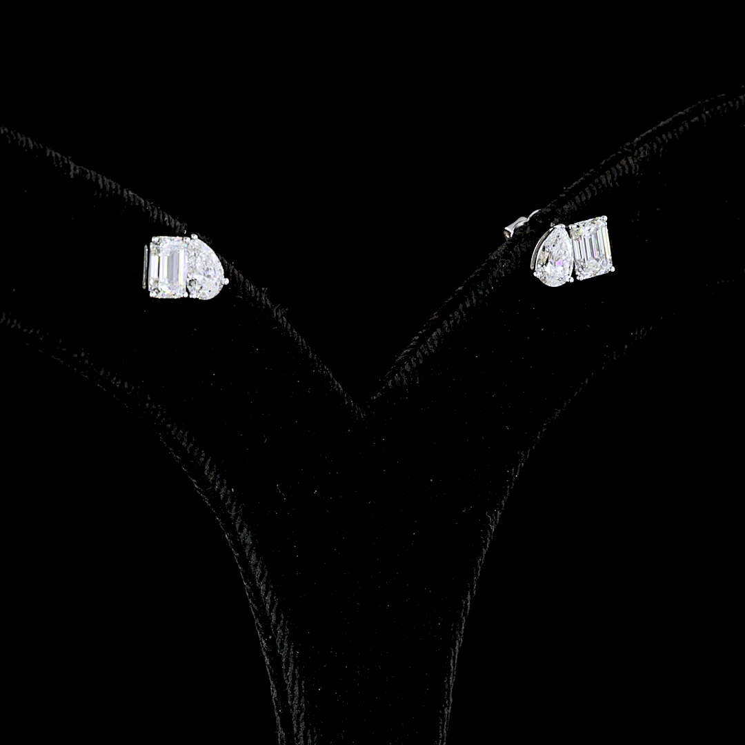 1.77 CT Emerald Lab Grown Diamond Toi et Moi Earrings in 14K White Gold