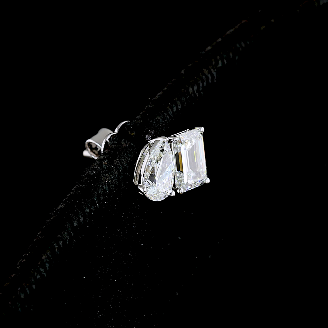 1.77 CT Emerald Lab Grown Diamond Toi et Moi Earrings in 14K White Gold