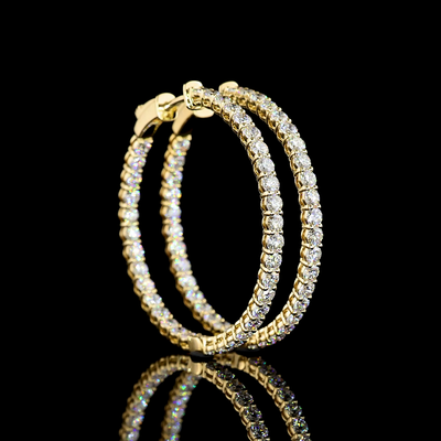 2.78 CT Round Lab Grown Diamond Hoop Earrings in 14K Yellow Gold