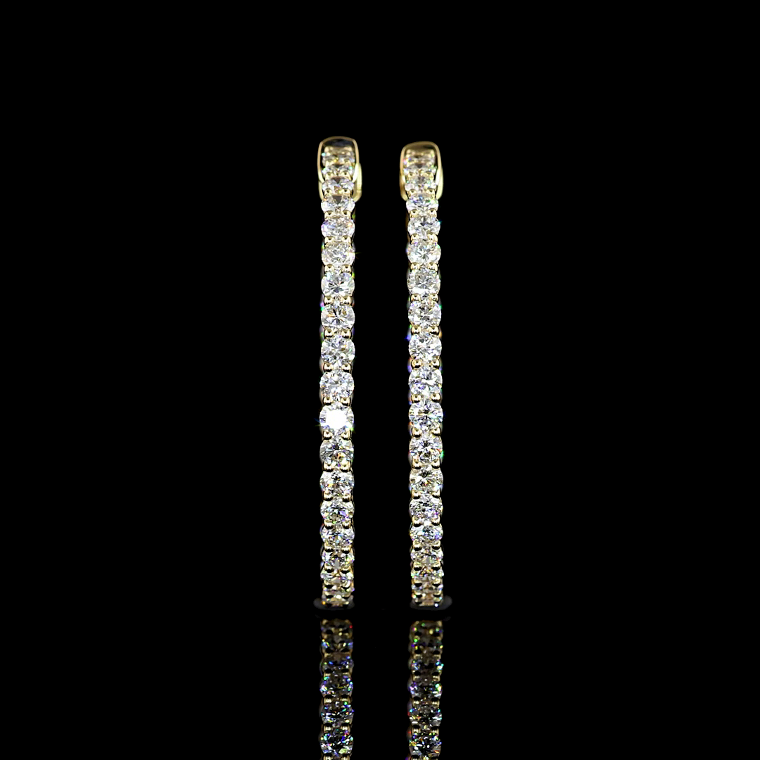 2.78 CT Round Lab Grown Diamond Hoop Earrings in 14K Yellow Gold