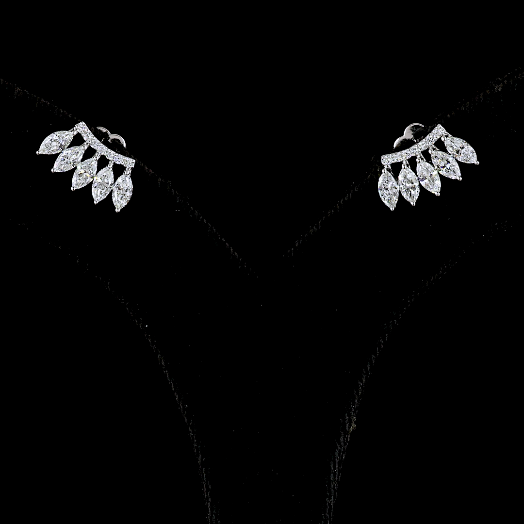 1.27 CT Marquise Lab Grown Diamond Crawler Earrings in 14K White Gold