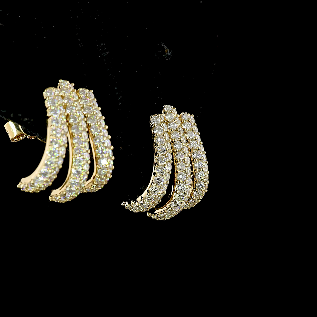 1.35 CT Round Lab Grown Diamond Designer Earrings in 14K Yellow Gold