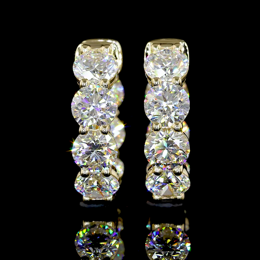 3.87 CT Round Lab Grown Diamond Huggie Earrings in 14K Yellow Gold
