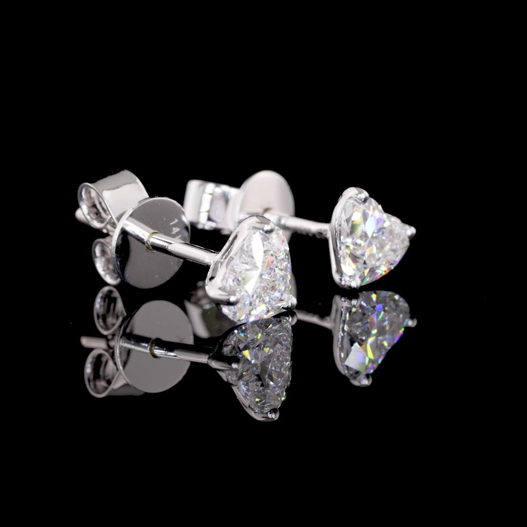 0.84 CT Heart Lab Grown Diamond Stud Earrings in 14K White Gold