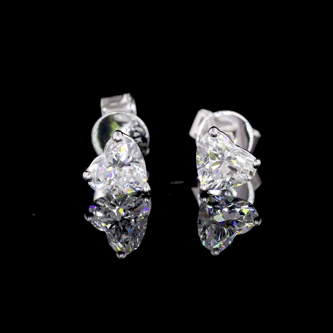 0.84 CT Heart Lab Grown Diamond Stud Earrings in 14K White Gold