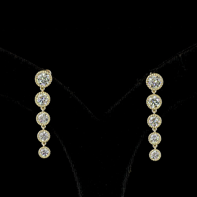 2.84 CT Round Lab Grown Diamond Drop Earrings in 14K Yellow Gold