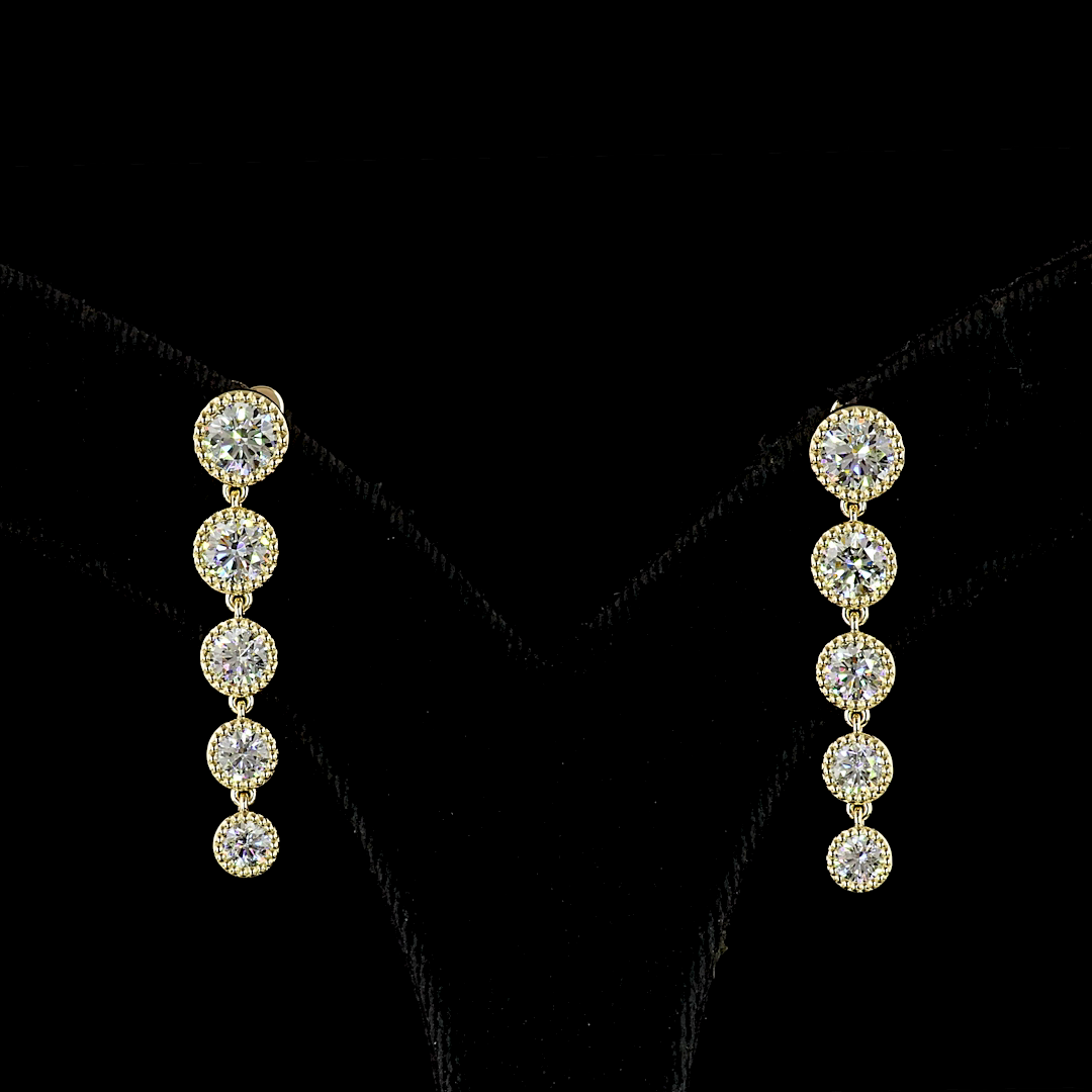 2.82 CT Round Lab Grown Diamond Drop Earrings in 14K Yellow Gold