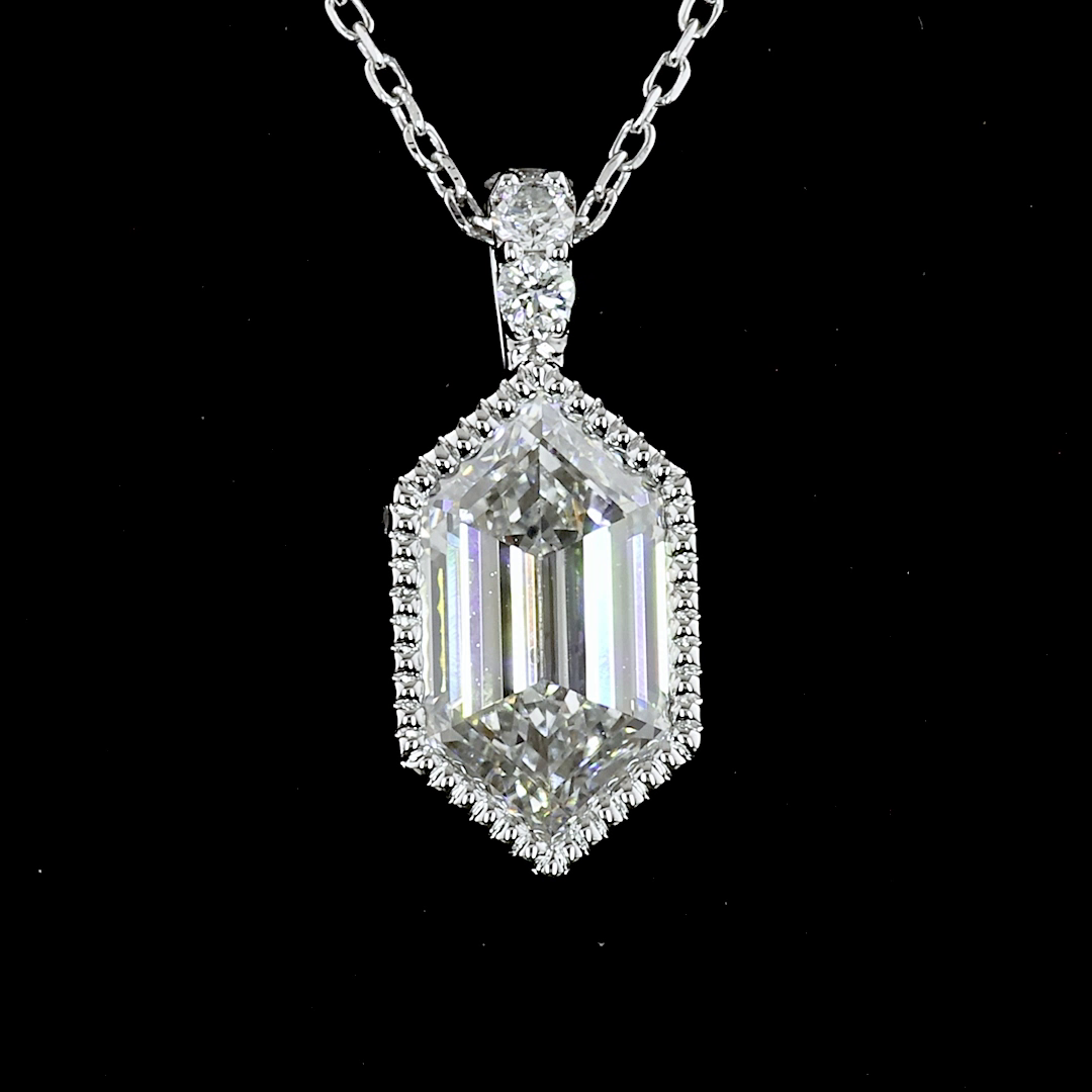 1.58 CT Step Marquise Lab Grown Diamond Pendant Necklace in 14K White Gold – side view