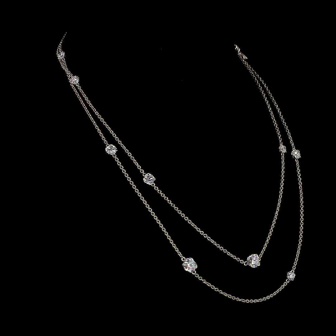7.48 CT Round Lab Grown Diamond Double Strand Station Necklace in 14K Yellow Gold – close-up