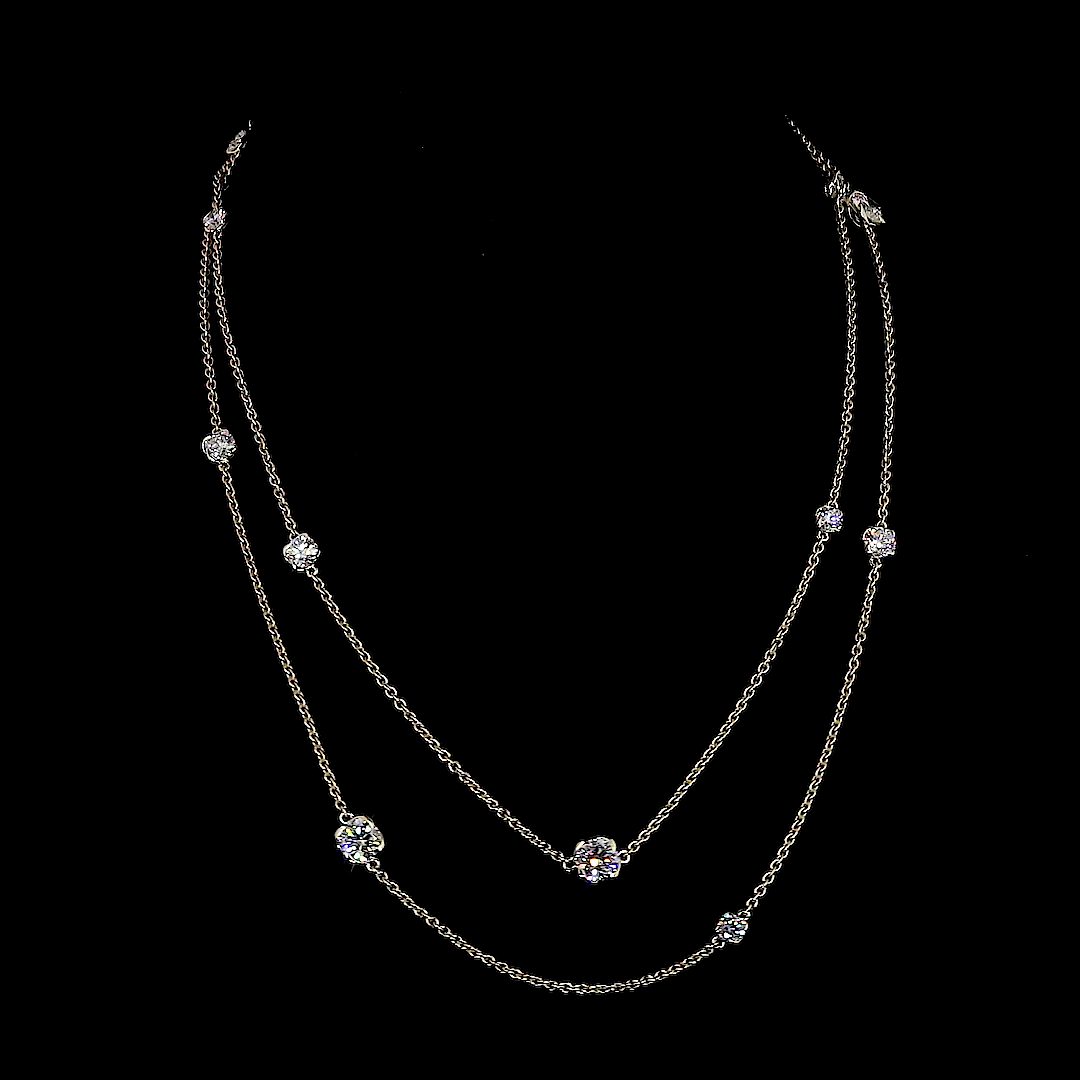 7.48 CT Round Lab Grown Diamond Double Strand Station Necklace in 14K Yellow Gold