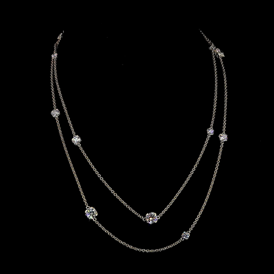 7.48 CT Round Lab Grown Diamond Double Strand Station Necklace in 14K Yellow Gold