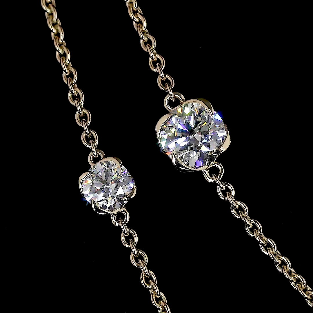 7.48 CT Round Lab Grown Diamond Double Strand Station Necklace in 14K Yellow Gold – side view