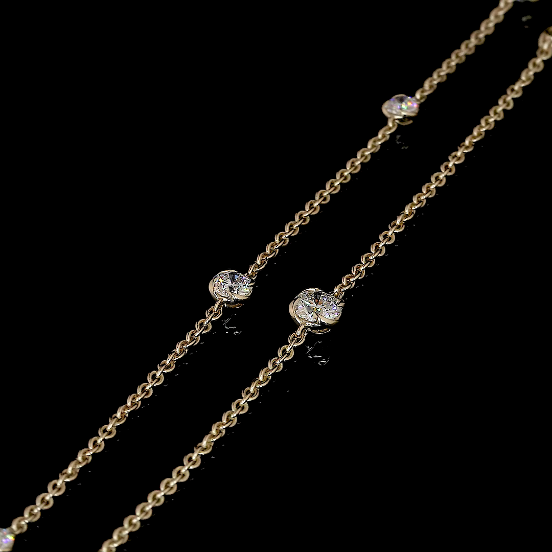 7.48 CT Round Lab Grown Diamond Double Strand Station Necklace in 14K Yellow Gold – detail