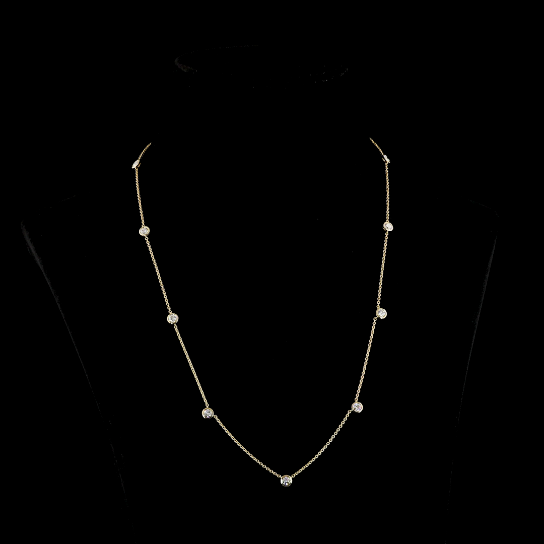 2.02 CT Round Lab Grown Diamond Station Necklace in 14K Yellow Gold