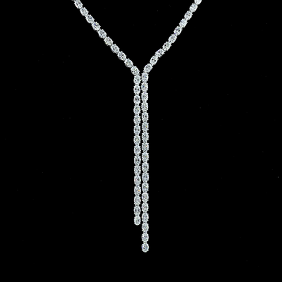 13.89 CT Oval Lab Grown Diamond Lariat Necklace in 14K White Gold – close-up