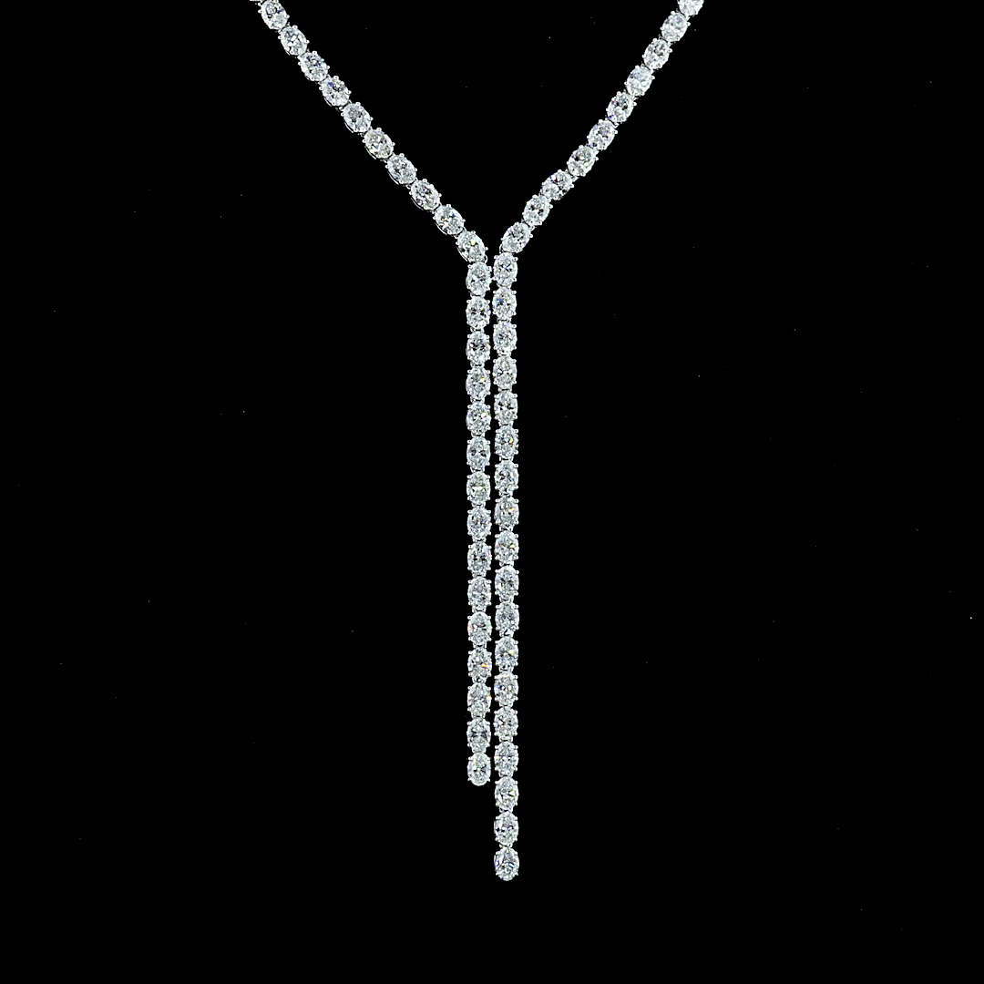 14.37 CT Oval Lab Grown Diamond Lariat Necklace in 14K White Gold – close-up