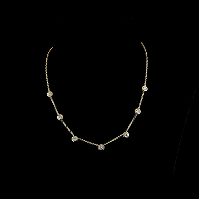 2.84 CT Round Lab Grown Diamond Station Necklace in 14K Yellow Gold