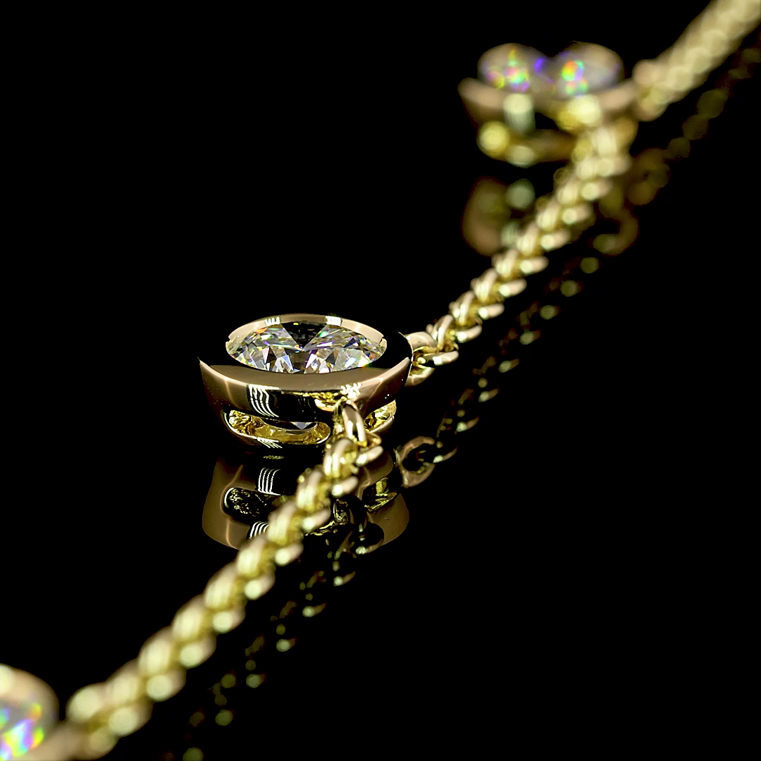 2.84 CT Round Lab Grown Diamond Station Necklace in 14K Yellow Gold – side view